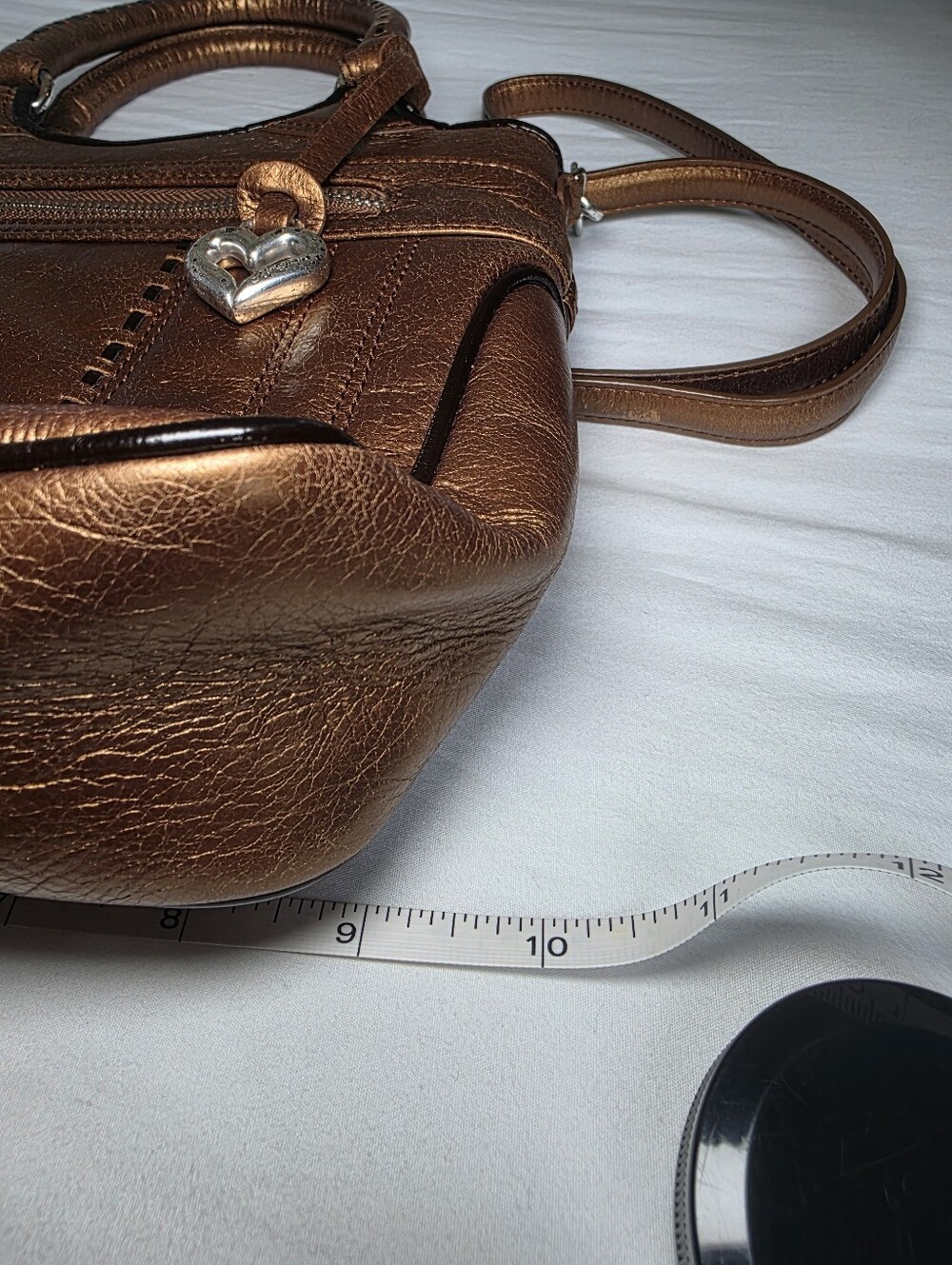 Brighton Vintage Metallic Bronze Women’s Convertable Crossbody Bag W/ Whipstitch - Picture 13 of 13